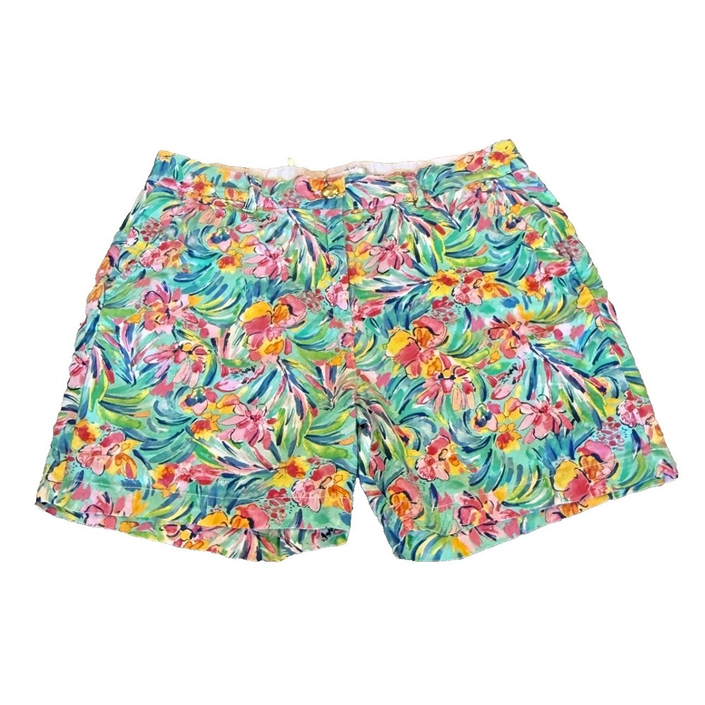 Stella Parker Women's Pastel Tropical Floral Print Chino Shorts Stretch - Size 6